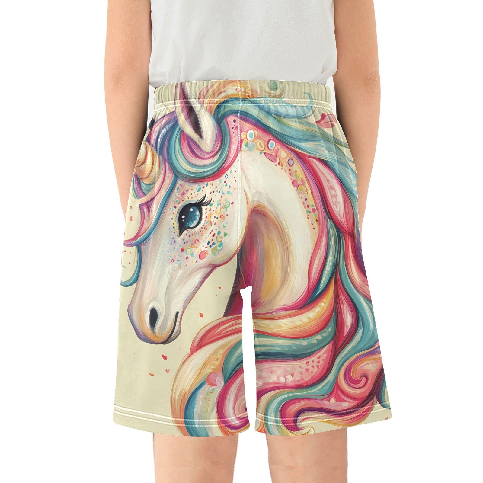 ALAZA boy Shorts Beautiful Unicorn Rainbow Youth Athletic Shorts for Boys and Girls Size 11-12 Years