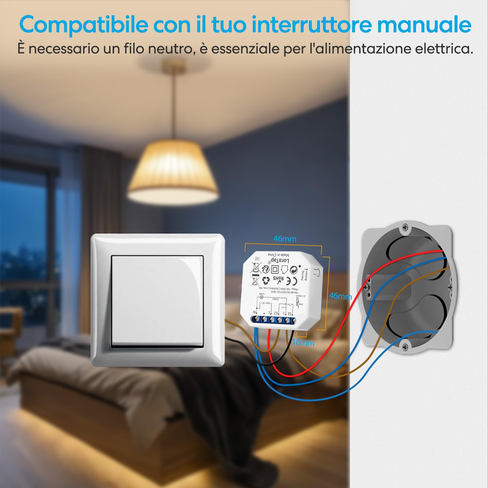 LoraTap Interruttore Luce Senza Fili a 3 Vie, Mobile + Ricevitore a Relè 2500 W, Telecomando RF Fino a 200m On/Off Switch Wireless per Lampade e Apparecchi Elettrici