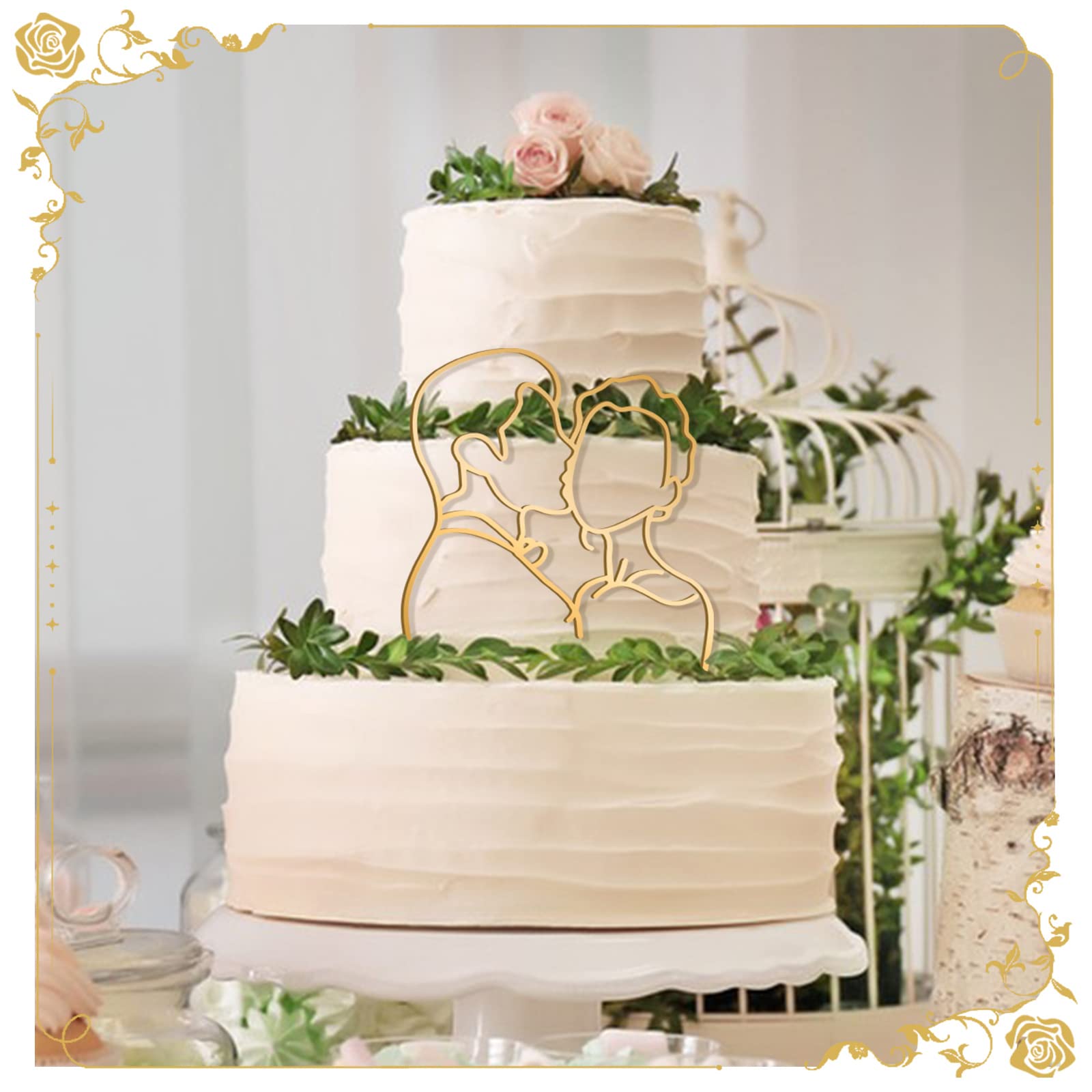 BINBE 12pcs Gold Cake Topper Art Couple Face Cake Topper Minimalistische Acryl Boho Cake Toppers für Hochzeit Valentinstag Jahrestag