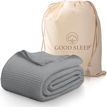 Cotton Blankets Double Size, Luxury Waffle Weave Super Soft Blanket, All Season Blankets & Throws,Breathable Double Size, 100% Cotton Blanket for Bed,150 x 200 cm, Light Gray