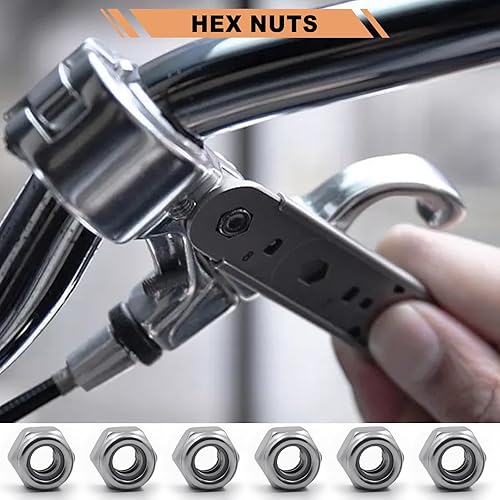 Miniatura 5 de WEGOUP Tuercas de bloqueo de acero inoxidable de 14"-20, paquete de 28 Tuercas hexagonales de inserción de nailon A2-70, autobloqueantes de acero