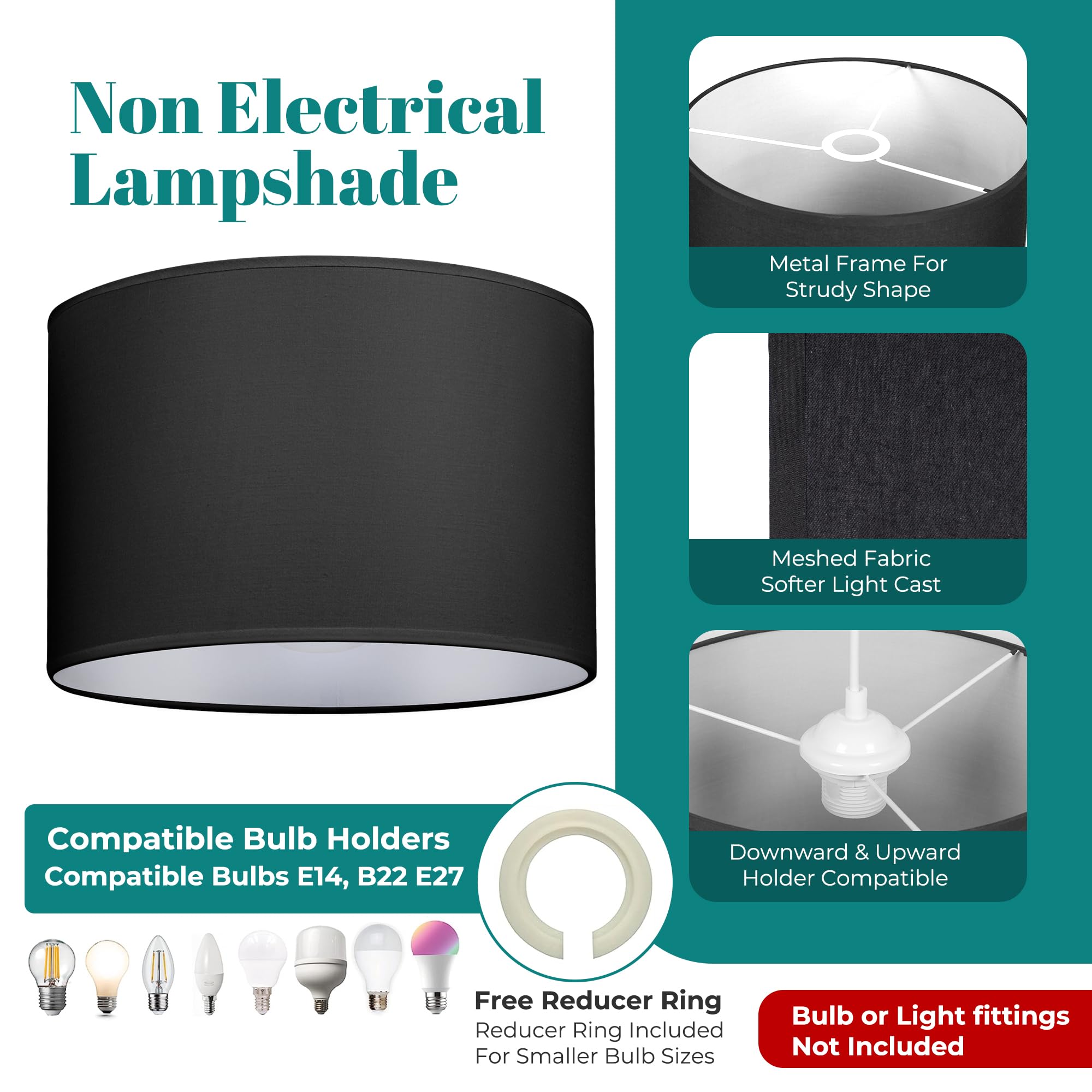 GIGGI Fabric Lamp Shades, 8" Black Light Shade, Modern Lampshades for Ceiling Lights Table Lamps and Floor Lamps - Image 4