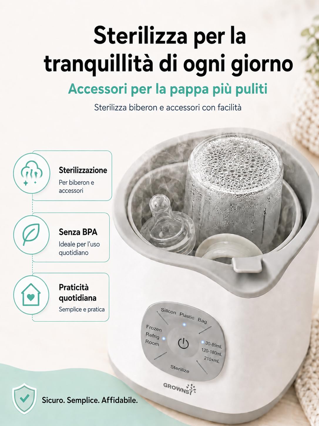 Scaldabiberon per bambini, riscaldamento rapido e caldo, sbrinamento, senza BPA, per bottiglie e alimenti per bambini 10 in 1, sterilizzatore per biberon controllo preciso della temperatura