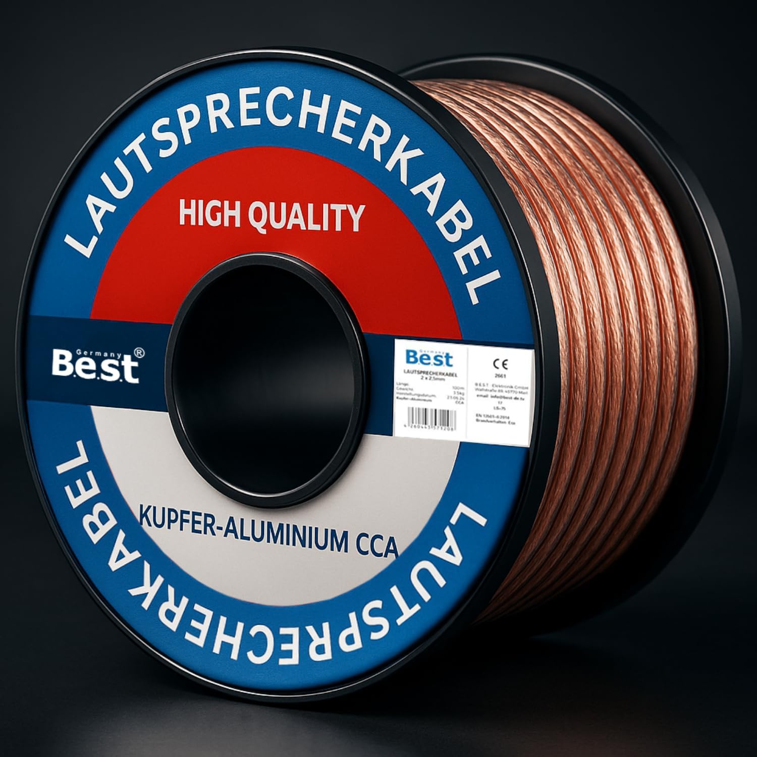 Germany B.e.s.t Cable de altavoz de 100 m, 2 x 2,5 mm², para altavoces y sistemas de cine en casa, cable de alta fidelidad CCA – cobre aluminio