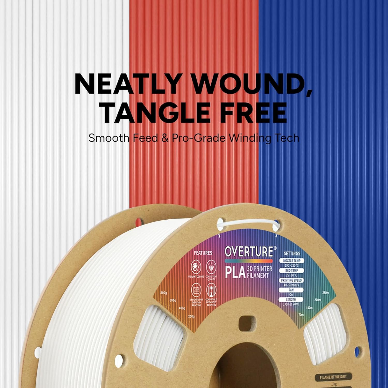 OVERTURE PLA Filament 1.75mm PLA 3D Printer Filament, 1kg Cardboard Spool (2.2lbs), Dimensional Accuracy +/- 0.02mm, Fit Most FDM Printer (White 1-Pack) - Image 2