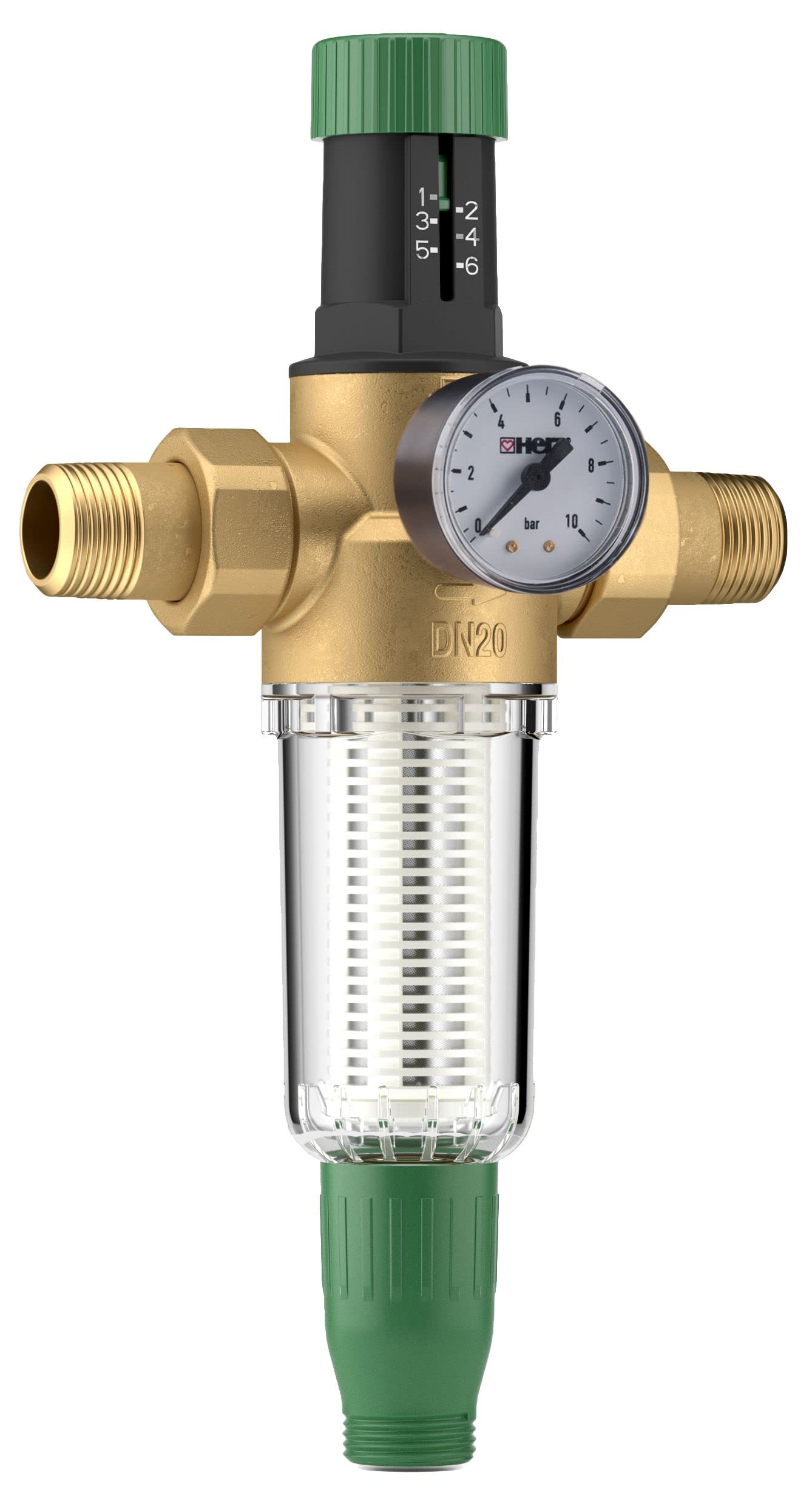 HERZ Druckminderer Druckregler 1" Manometer Rückspülfilter Wasserdruckminderer Verschraubungen Einstellanzeige