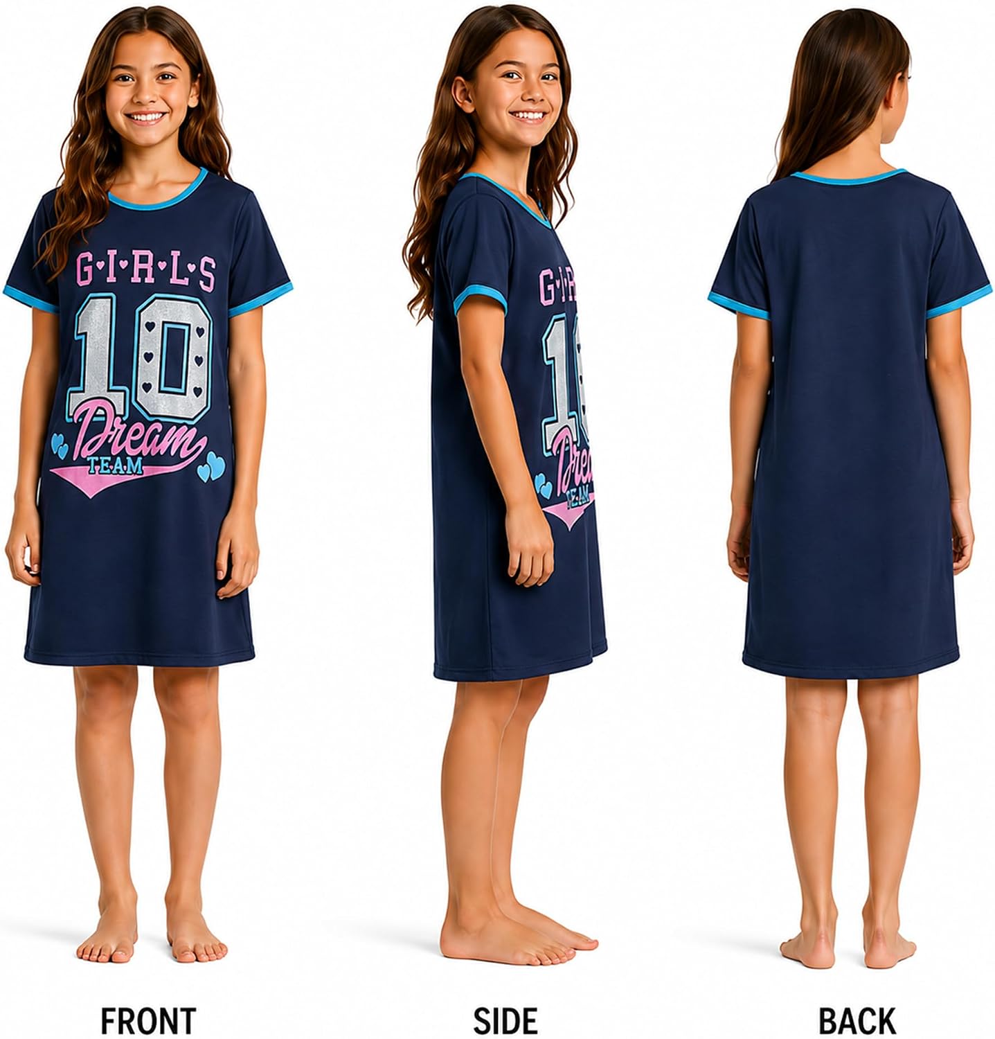 Angel Face Girls Nightgowns - 3 Pack Soft Short Sleeve Nightgown Girls Pajamas - Cozy Cute Sleep Dress Pajamas