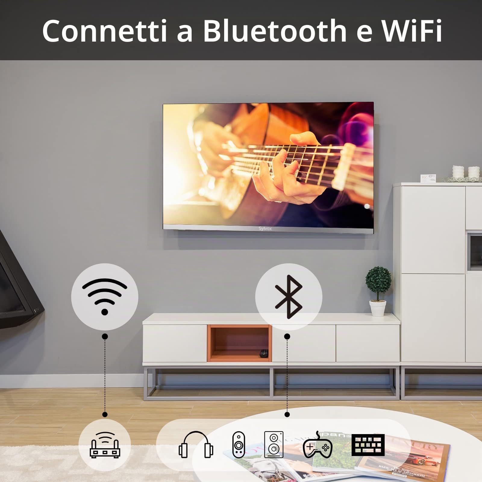 SYLVOX 22" Smart Google 12V TV per Camper, 1080P, Lettore DVD Integrato | Ampia Tensione 100-240V,Design Senza Bordi,Triple Tuner DVB-S2/T2, HDMI/USB,HEVC 10, Ideal per Roulotte, Caravans, Camion