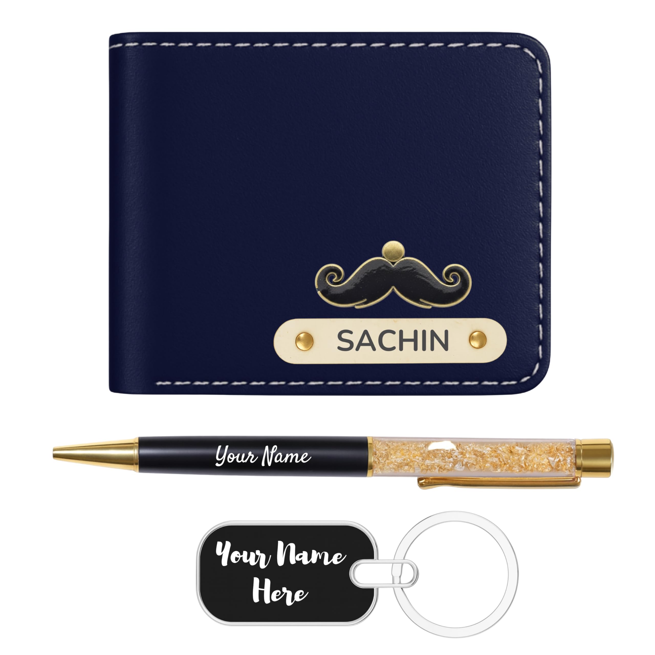 gift for special Leather Customised Wallet, Keychain & Pen Gift Set for Men | Personalized Combo Gift for Boyfriend, Husband, Father & Friends (Blue)-picture-46
