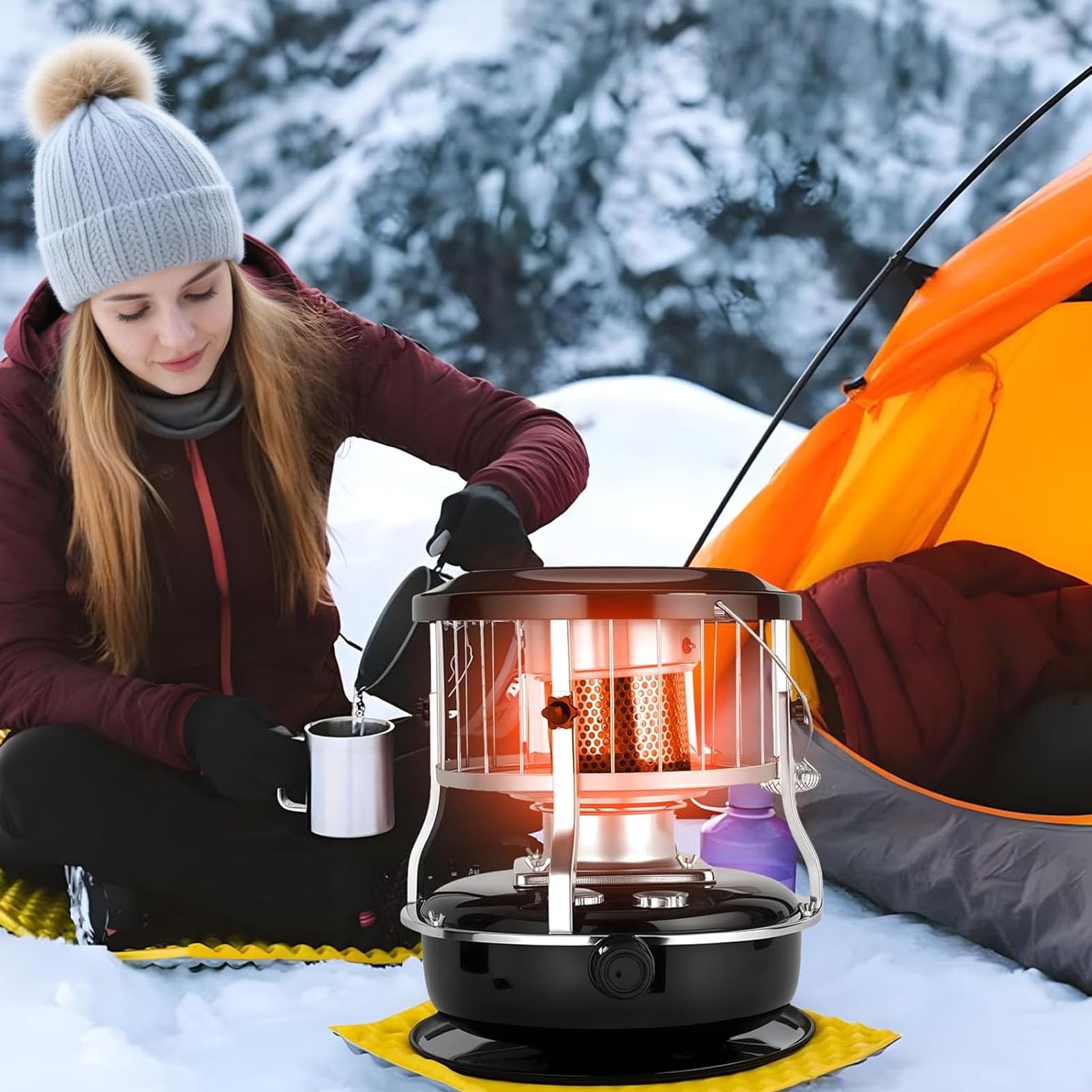 Haofy Przenośny Grzejnik na naftę 2600 W 9000 BTU 4,6 L Regulowana wysokość do Namiotu Kempingowego Wędkarstwo Pod Lodem Awaryjne W Domu Garaż W Piwnicy Nie Wymaga Prądu Nadaje się do