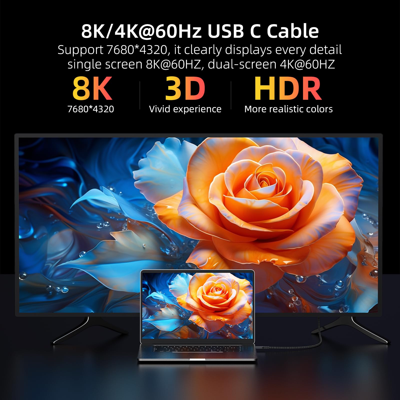 USB-C-Kabel, 240 W, 40 Gbit/s, Datenübertragung, 8K/4K @ 60Hz, Video-Ausgangskabel für Thunderbolt 3/4, für MacBook, iPhone 15/16/17, Samsung Galaxy, USB-C-Handy, Tablet, Laptop und andere