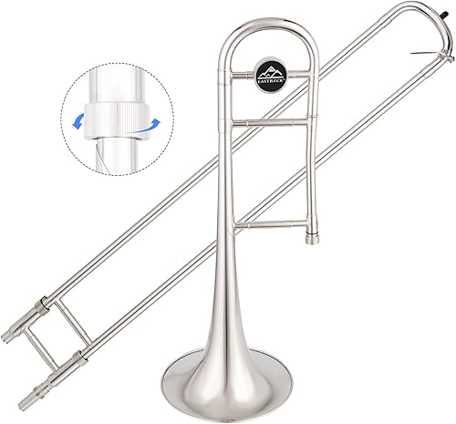 Miniatura 25 de EASTROCK Bb Tenor Slide Trombón B, instrumento de trombón chapado en latón plano para estudiantes principiantes con estuche rígido, con boquilla