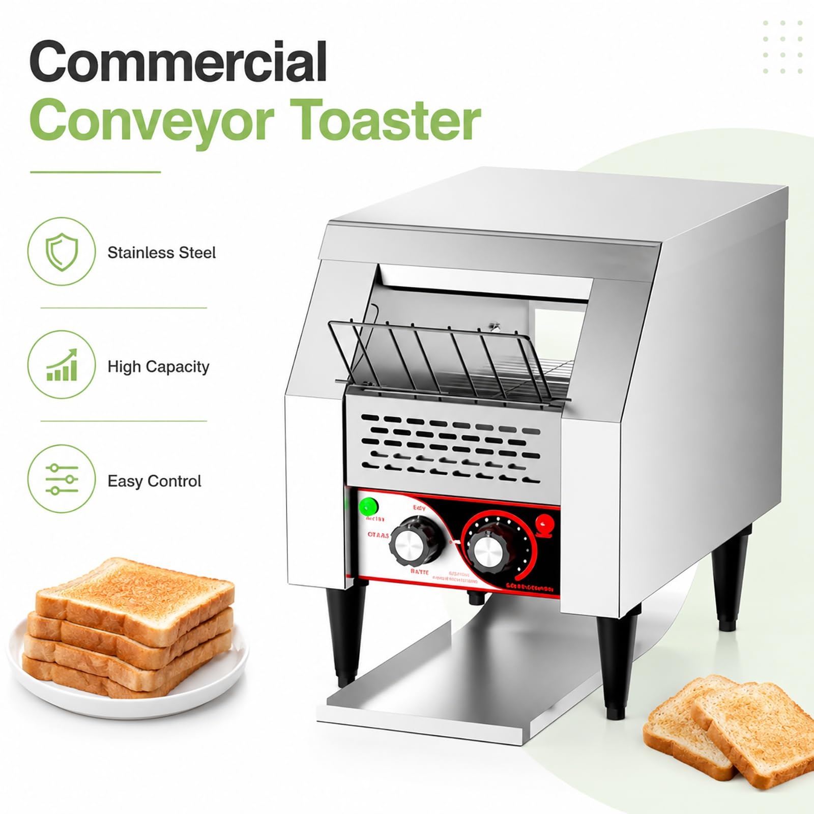 Tostadora de Cinta Comercial, Tostador Rotativo de Acero Inoxidable | Tostador Eléctrico Industrial con Capacidad de 150 Rebanadas por Hora for Cafeterías, Hoteles y Buffets(150 Slice)