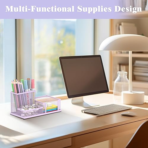 Miniatura 5 de SUPEASY Organizador de escritorio de malla para bolígrafos, suministros de oficina, almacenamiento de lápices con 3 compartimentos, accesorios de