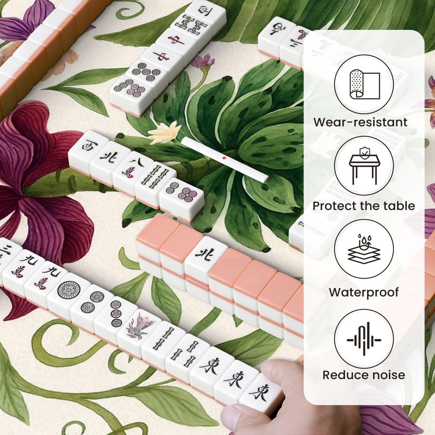 Mahjong Mat for Table Floral Vibrant Tropical Plants Flowers 31.5" x 31.5" Non-Slip Noise-Reducing Game Mat Premium Mahjong Accessories for Poker Dominoes Board Games