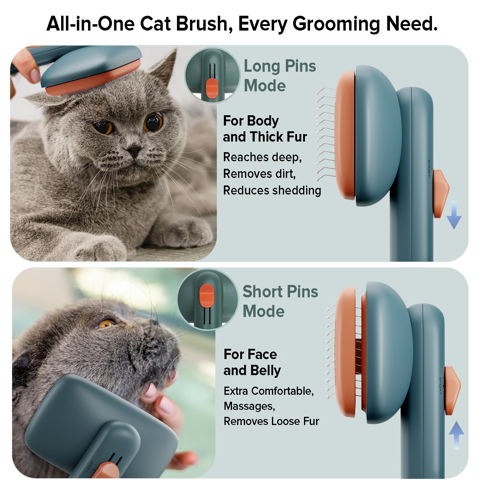 Cepillo de limpieza automática para gatos y perros, cepillo de pelo de mascotas para desprendimiento de pelo largo y corto, verde