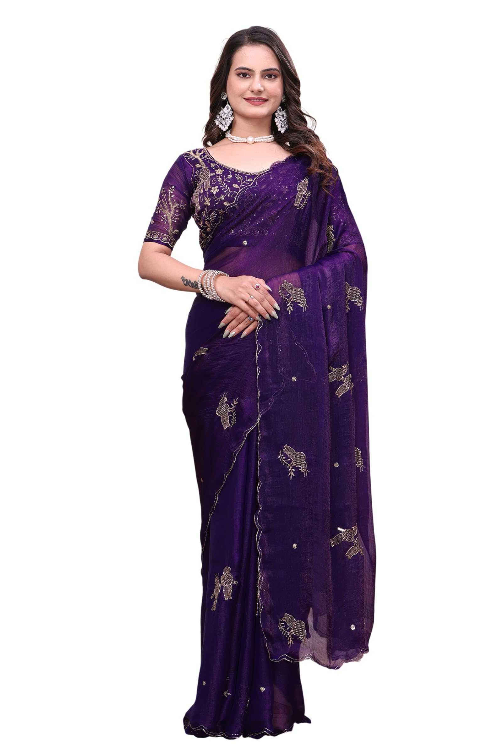 Women’s Fancy Saree with Embroidered Border & Designer Blouse Piece-picture-18