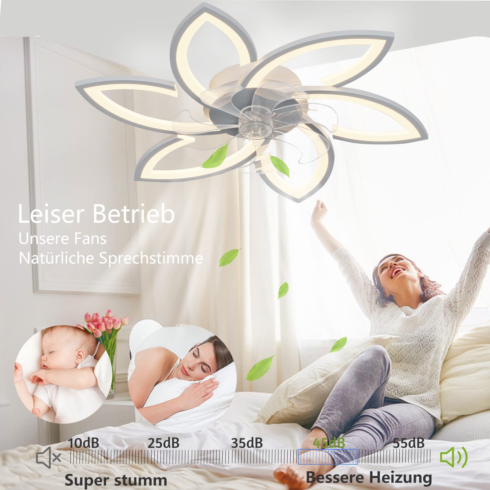 Wildcat Deckenventilator mit Beleuchtung Leise Moderne Led mit Fernbedienung Timer Blütenform Design Ventilator Deckenleuchte für Schlafzimmer Küche