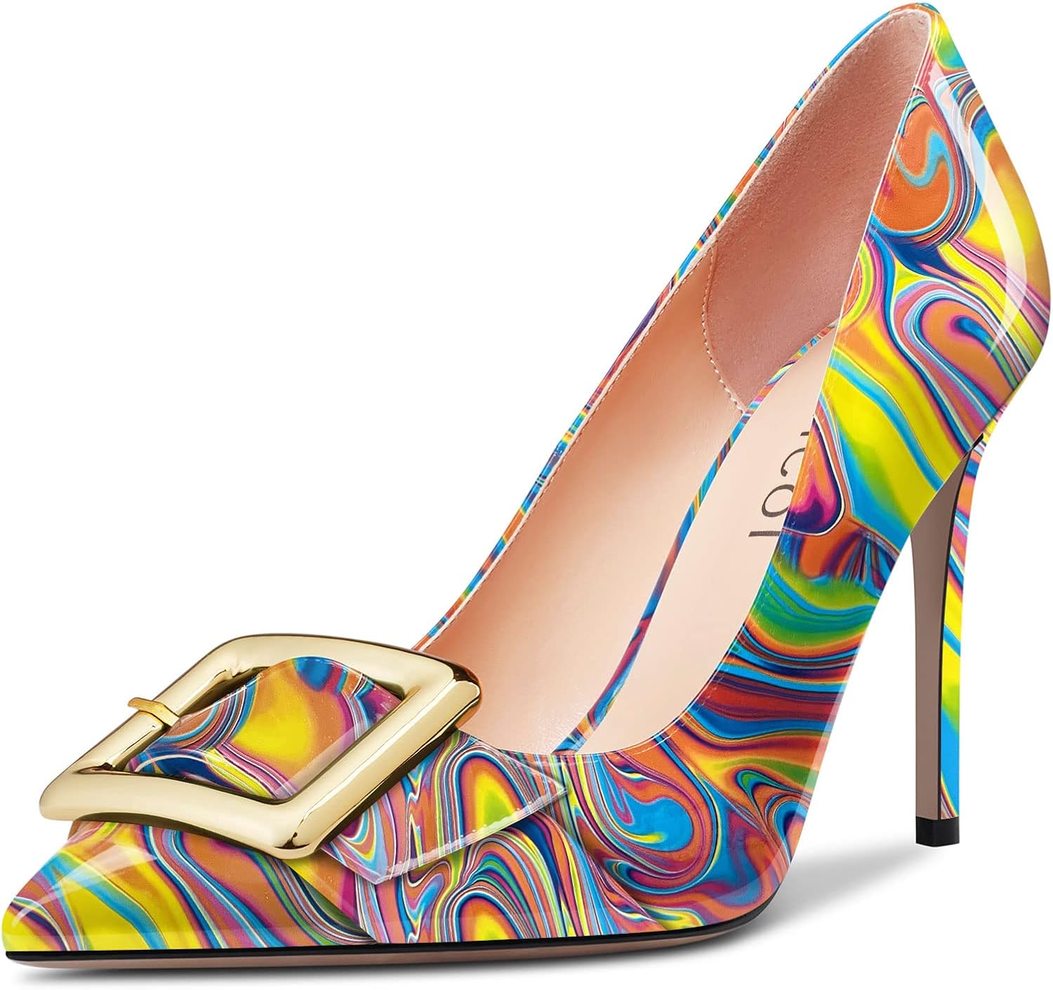 Aachcol Women Stiletto High Heel Pumps Slip-on Pointed Toe Dress Shoes Office Party Wedding Patent 4 Inch