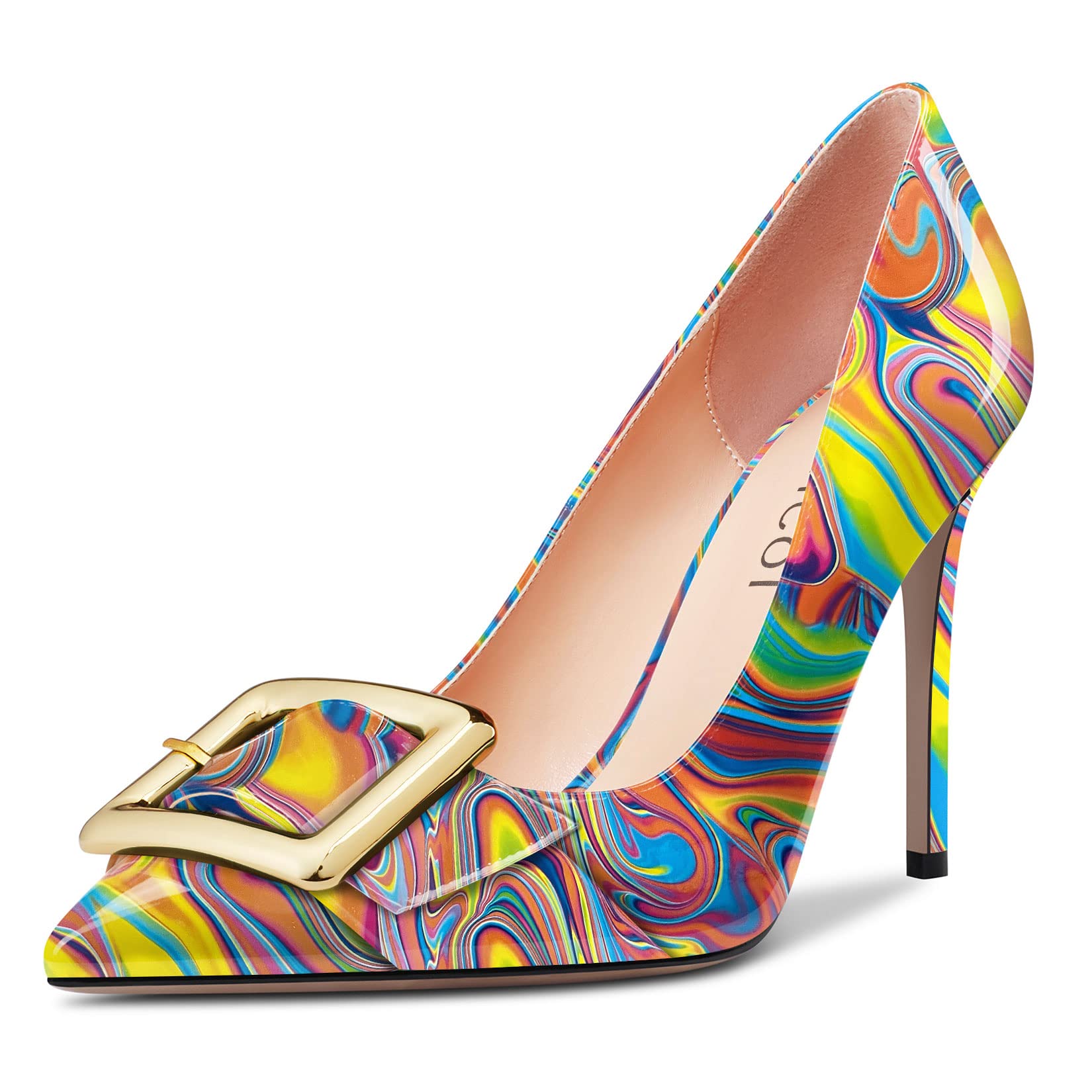 Aachcol Women Stiletto High Heel Pumps Slip-on Pointed Toe Dress Shoes Office Party Wedding Patent 4 Inch