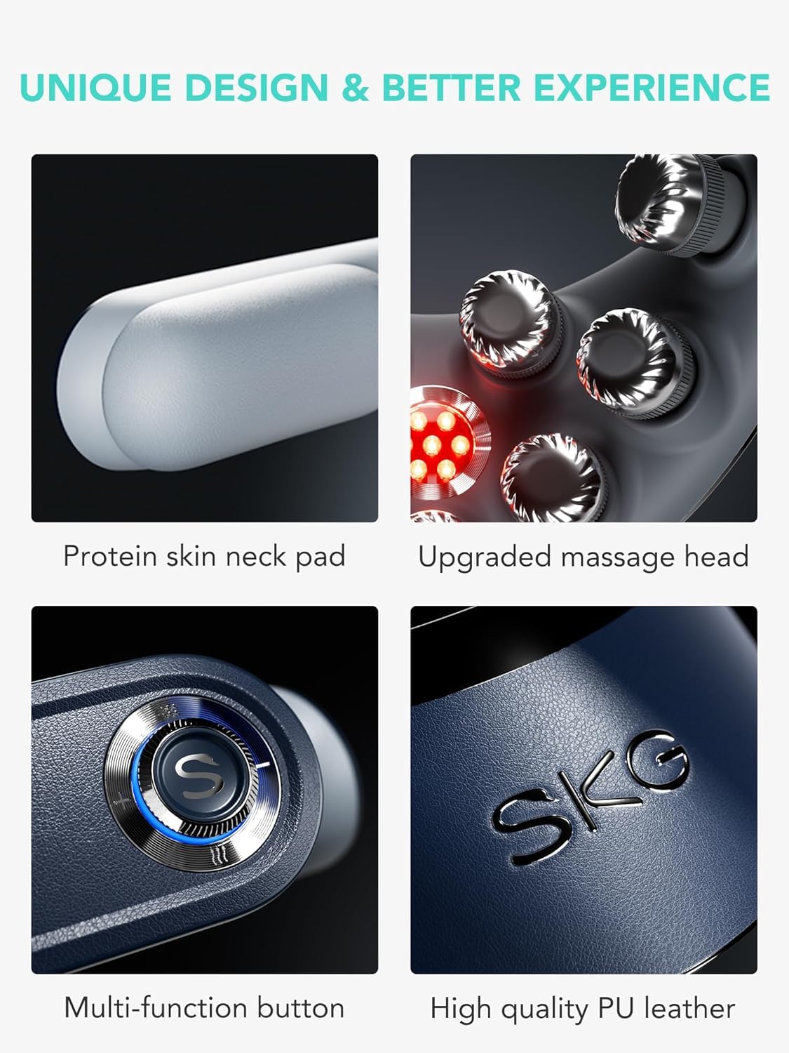 SKG G7PRO-FOLD Appareil de massage de la nuque pliable avec chaleur, sans fil, masseur vibrant pour tissus profonds, soulagement de la douleur, appareil électrique portab