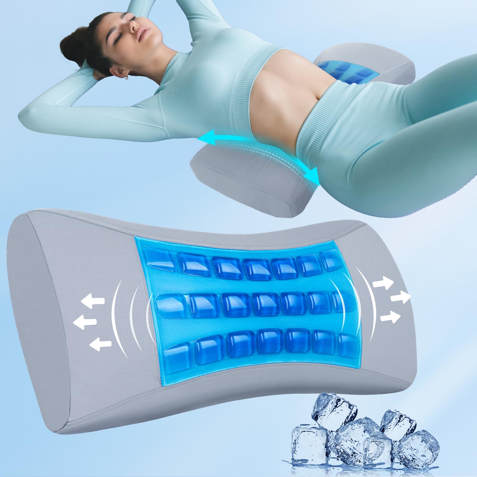 Cooling Lumbar Support Pillow for Bed Relief Lower Back Pain: Memory Foam Back Pillow for Sleeping - Gel Waist Wedge Pillow Side&Back and Stomach Sleepers - Lumbar Pillow for Office Chair/Couch/Car