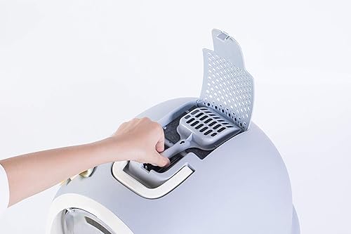 Miniatura 8 de Sartén con capucha totalmente cerrada con puerta de cierre de olor de entrada frontal, cuchara de arena para gatos incluida, color blanco