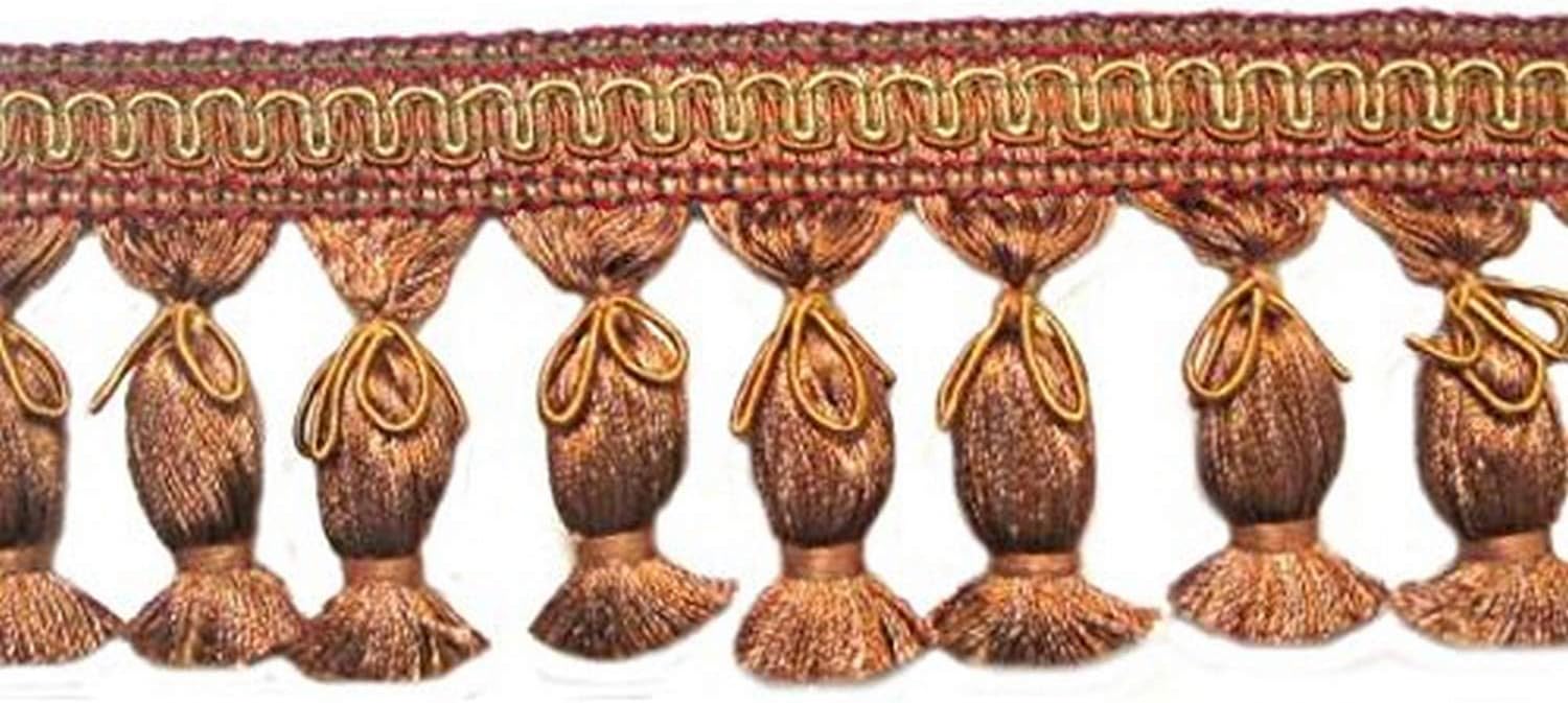 Trims by the Yard 3" Fiber Tied Tassel Cranberry Multi | (10 Yard Cut) Trim, 10 yd