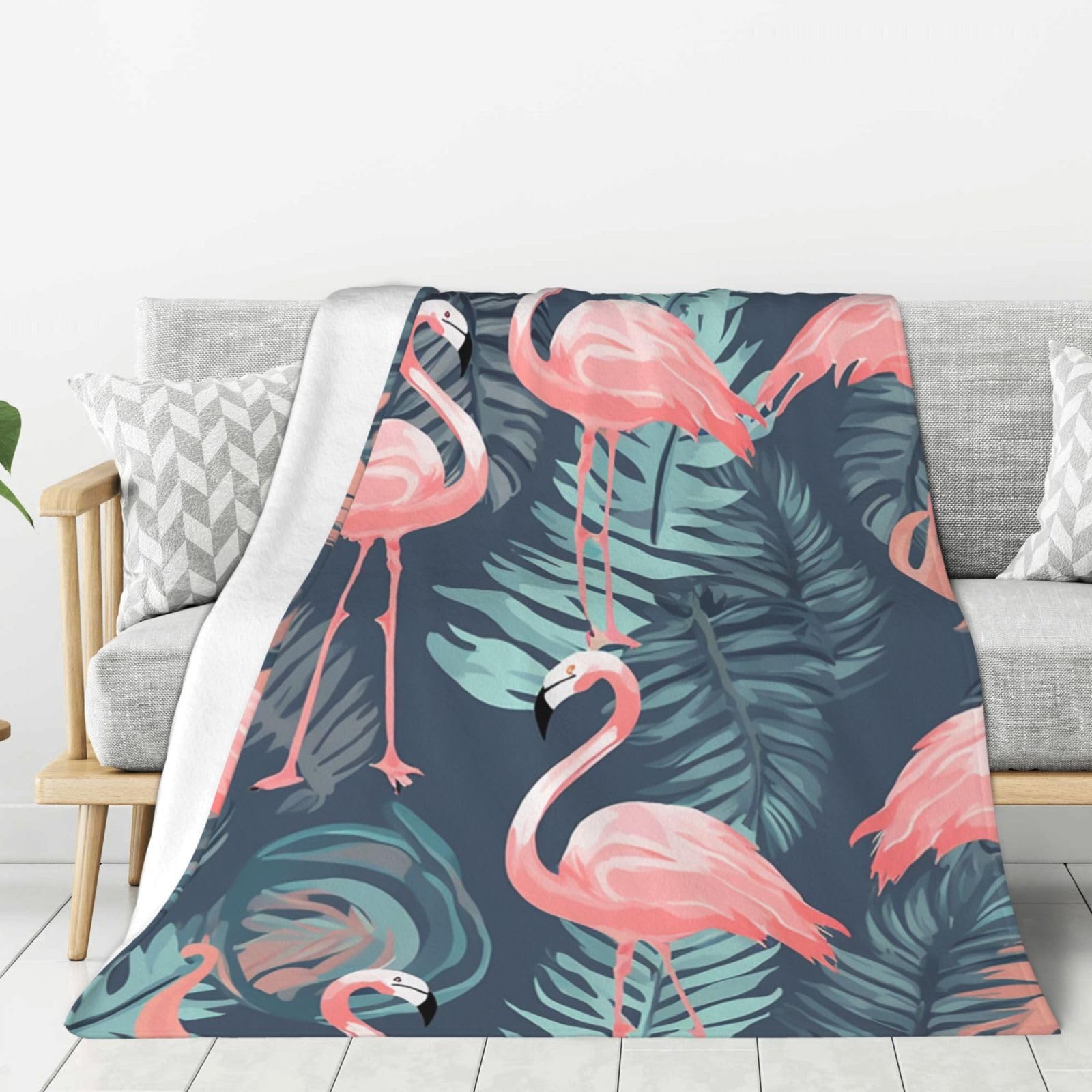 Summer Flamingo Palm Leaves Throw Blanket Plush Flannel Fleece Blanket, Soft Lightweight Cozy Blankets 40"X30" for Bed Couch Sofa Travel