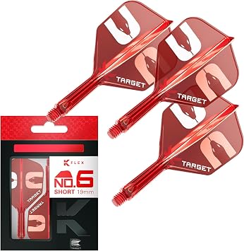 Target Darts Nathan Aspinall ASP K-Flex Flight & Shaft System، أحمر | رقم 2/رقم 6 Kflex Short 19 مم، متوسط 26 مم، ومتوسط 33 مم All-in-One K Flex Flights and Shaft