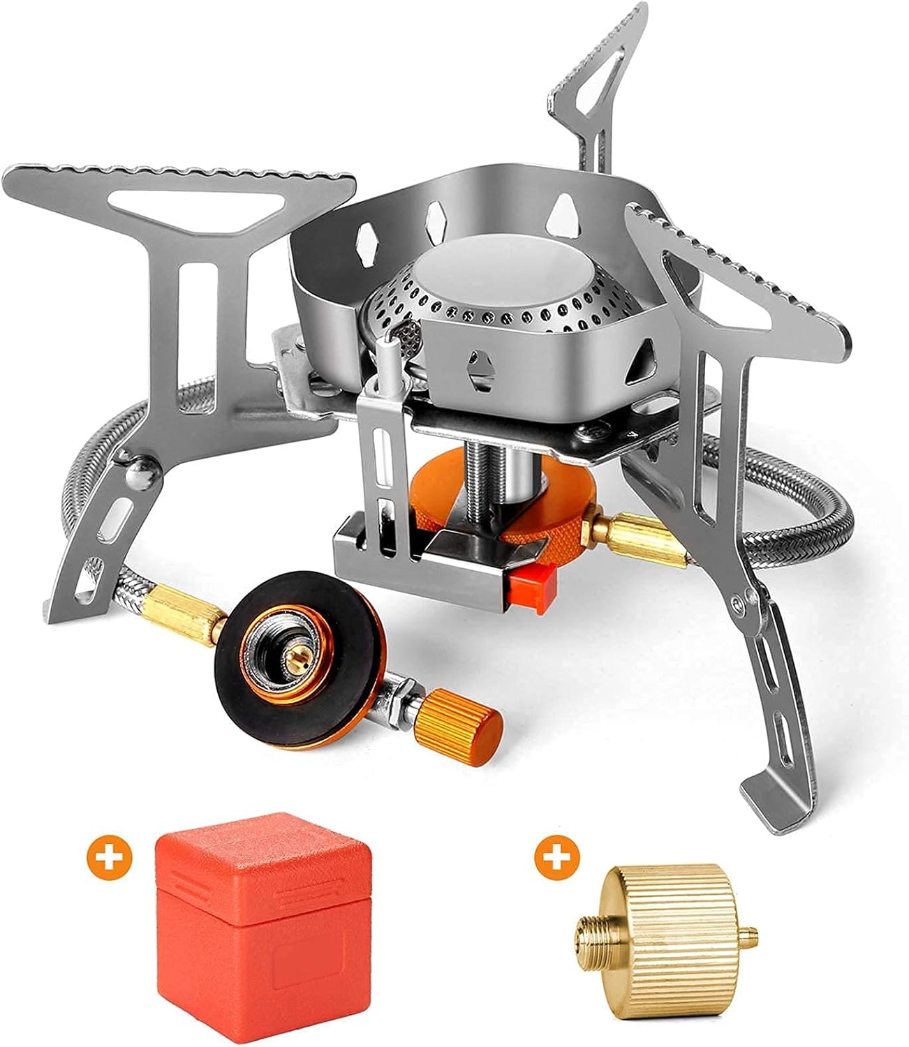 Odoland 10pcs Camping Cookware Mess Kit and 3500W Windrpoof Camp Stove Camping Gas Stove Kit