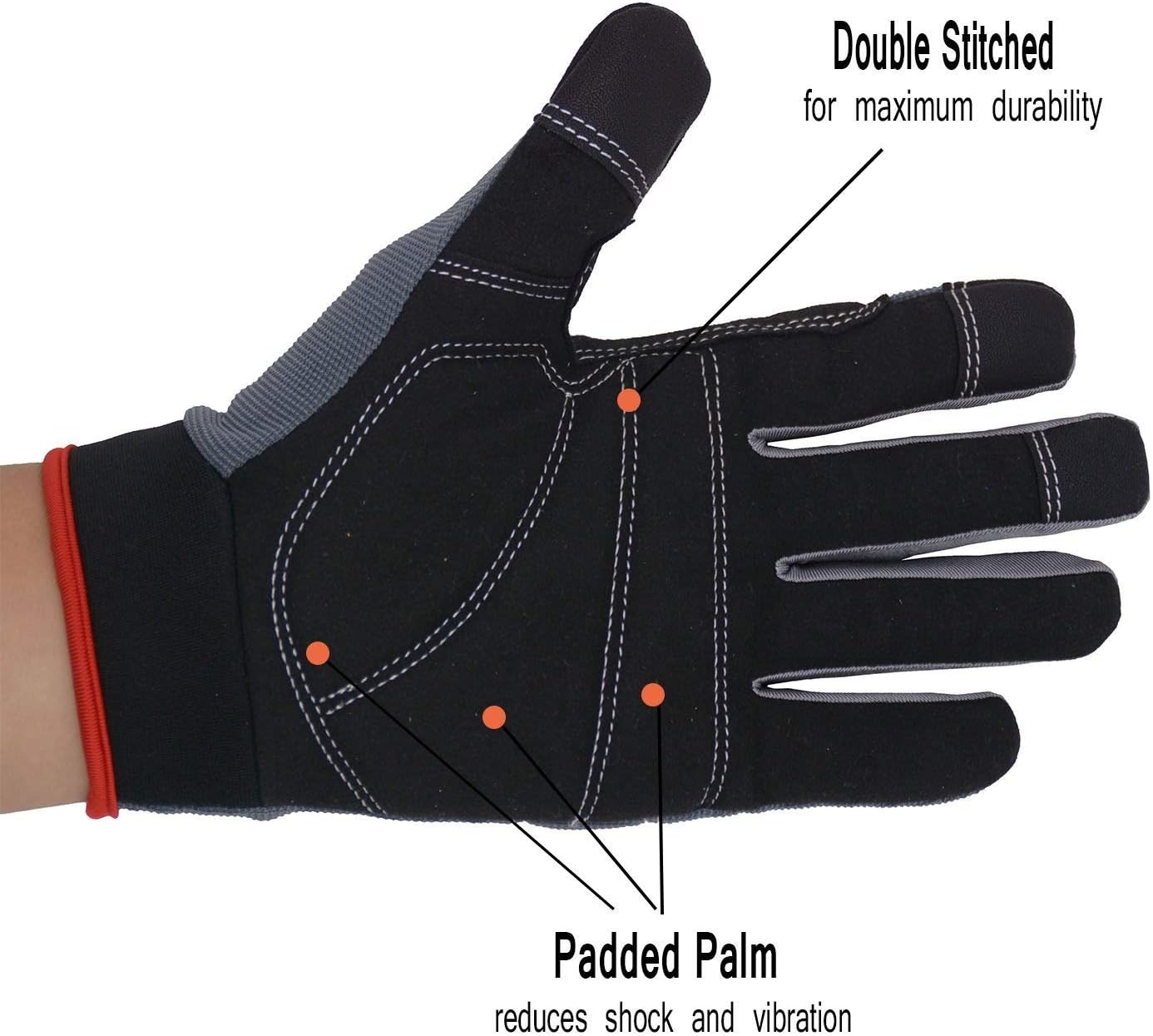 HANDLANDY Bundle - 2 Pairs Utility Mechanic Working Touch Screen Yard Work Gloves for Women and Men, Gift for Couples - Pink, Grey, Medium