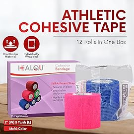 HEALQU Self Adhesive Bandage Wrap - 12 Rolls 2in x 5yd Cohesive Tape for Athletic and Sports - Self Adherent Medical Tape, Flexible, Elastic Bandages Multicolor for Wrist & Ankle Vet Wrap for Dogs