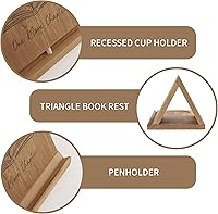 Vista 7 de Wooden Triangle Bookmark, Small Bookshelf with Drink Holder, Wood Book Reading Rest with Slotted, Book Corner Display Triangle Book Holder (Brown)