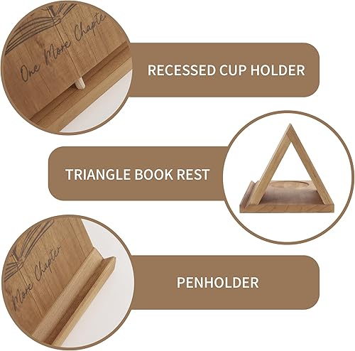 Miniatura 7 de Marcapáginas triangular de madera, estantería pequeña con soporte para bebidas, soporte de lectura de libros de madera con ranurado, soporte