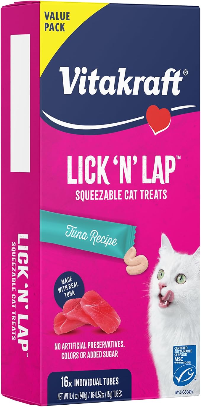 Vitakraft Lick ‘N’ Lap Real Tuna Squeezeable Liquid Cat Treats, Lickable, Broth #1 Ingredient, No Artificial Colors, Preservatives or Added Sugar, for Hydration, 0.52 oz. Tubes, 16 Count miniatura 2