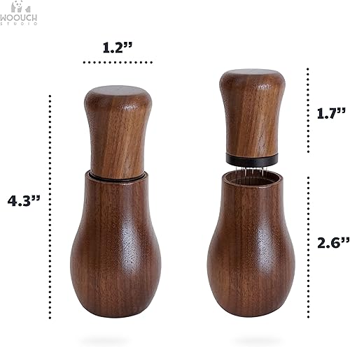 Miniatura 6 de WDT - Herramienta de distribución de espresso, 10 agujas de 0.014 in, agitador de café expreso, mango de madera natural con soporte (nogal)