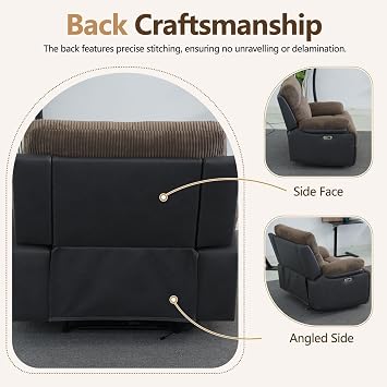 Trenana Power Recliner Corduroy Sofa with LED Lights, Living Room Furniture Sets with Wireless Charging, Storage Space, Reading Lamp, Multi-Functional Integration (Chair)