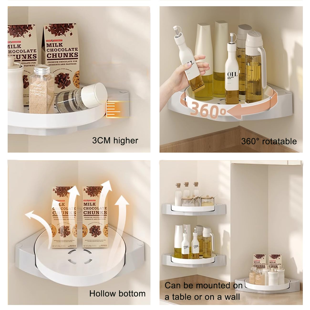 Especiero Giratorio 360°, Especieros Giratorios para Cocina, Organizador Especias Pared Sin Taladrar para Cocina Y Baño.,Blanca,2 Tier