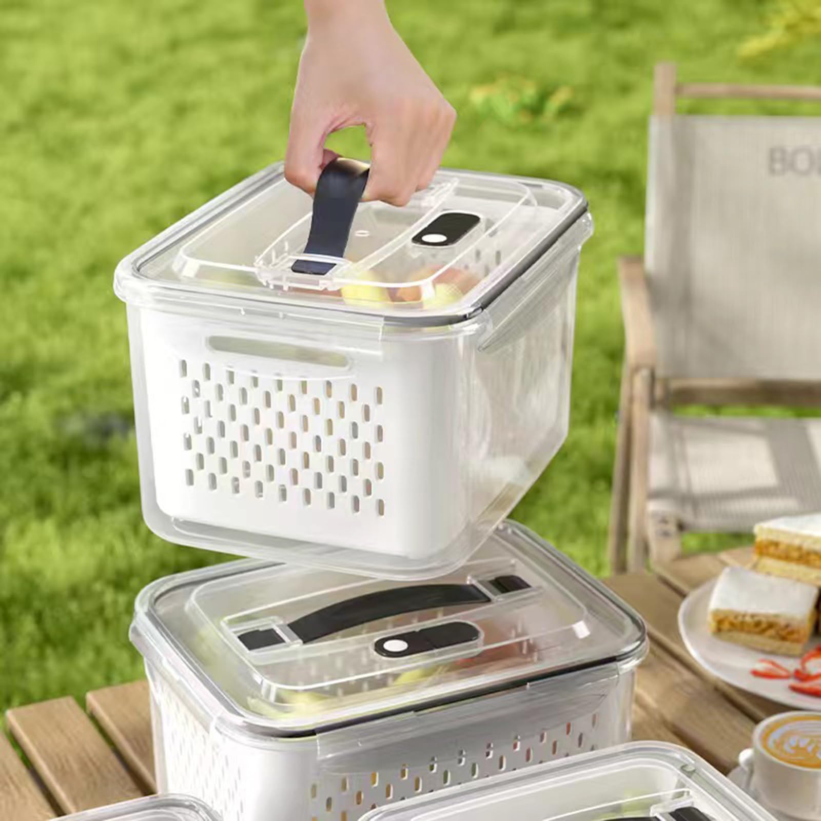 HLTYGWX Caja de Almacenamiento para Nevera con coladores, organizadores de Productos apilables, contenedor de conservación de Alimentos para Nevera, Herramienta de Cocina (Juego de Tres Piezas A)