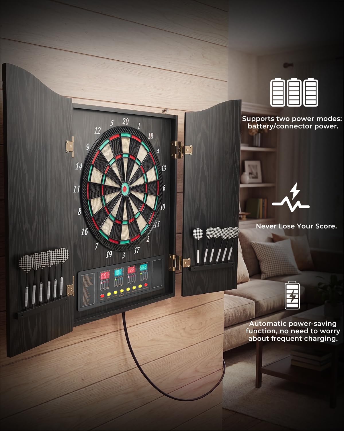 Freccette Elektronische Dartscheibe mit Schrank, LED Soft Tip Dartscheibe