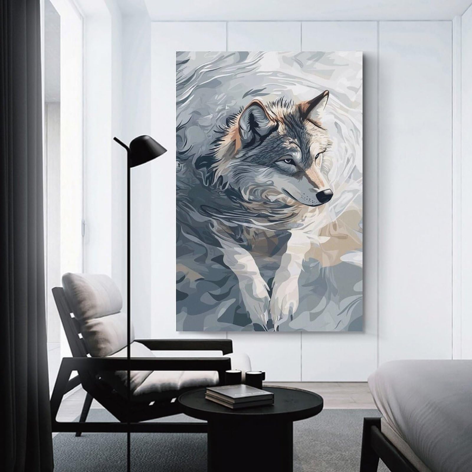 Junmoney Canvas Wall Picture Wolf Portrait in Abstract Water, 08x12inch(20x30cm), for Bedroom Decor, Cosy Corners Or Studios, A Warm Accent for Relaxed Interiors