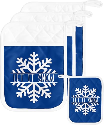 Miniatura 29 de Juego de 4 agarraderas de tela de rizo antideslizantes y aislantes de calor con bolsillo, guantes gruesos para horno, posavasos para hornear