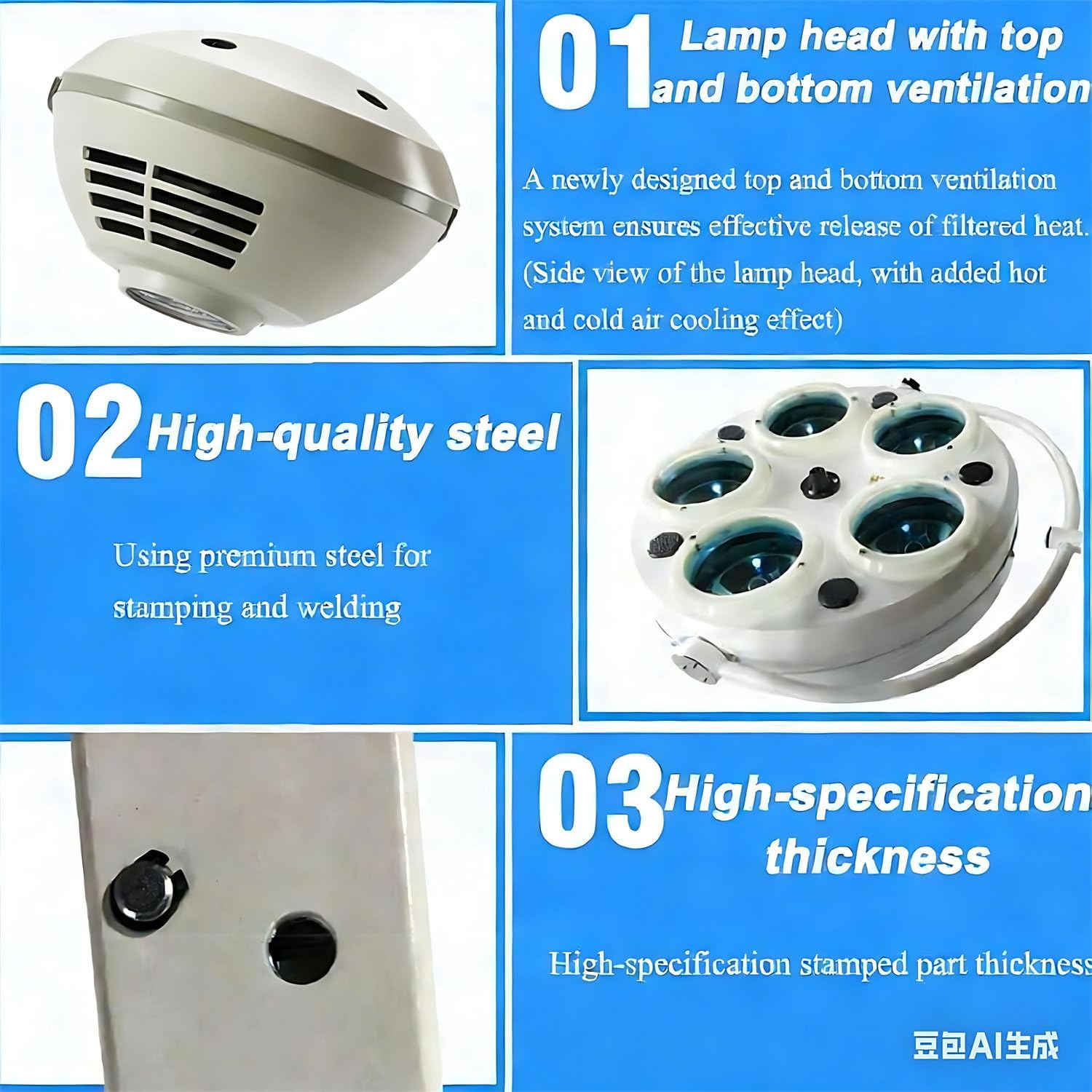 Op-Untersuchungsleuchte Mit Schattenfreier Deckenmontage, 360° Drehbar, Kaltlicht Einstellbare Farbtemperatur 60.000–120.000 Lux, Schattenfreie Lampe