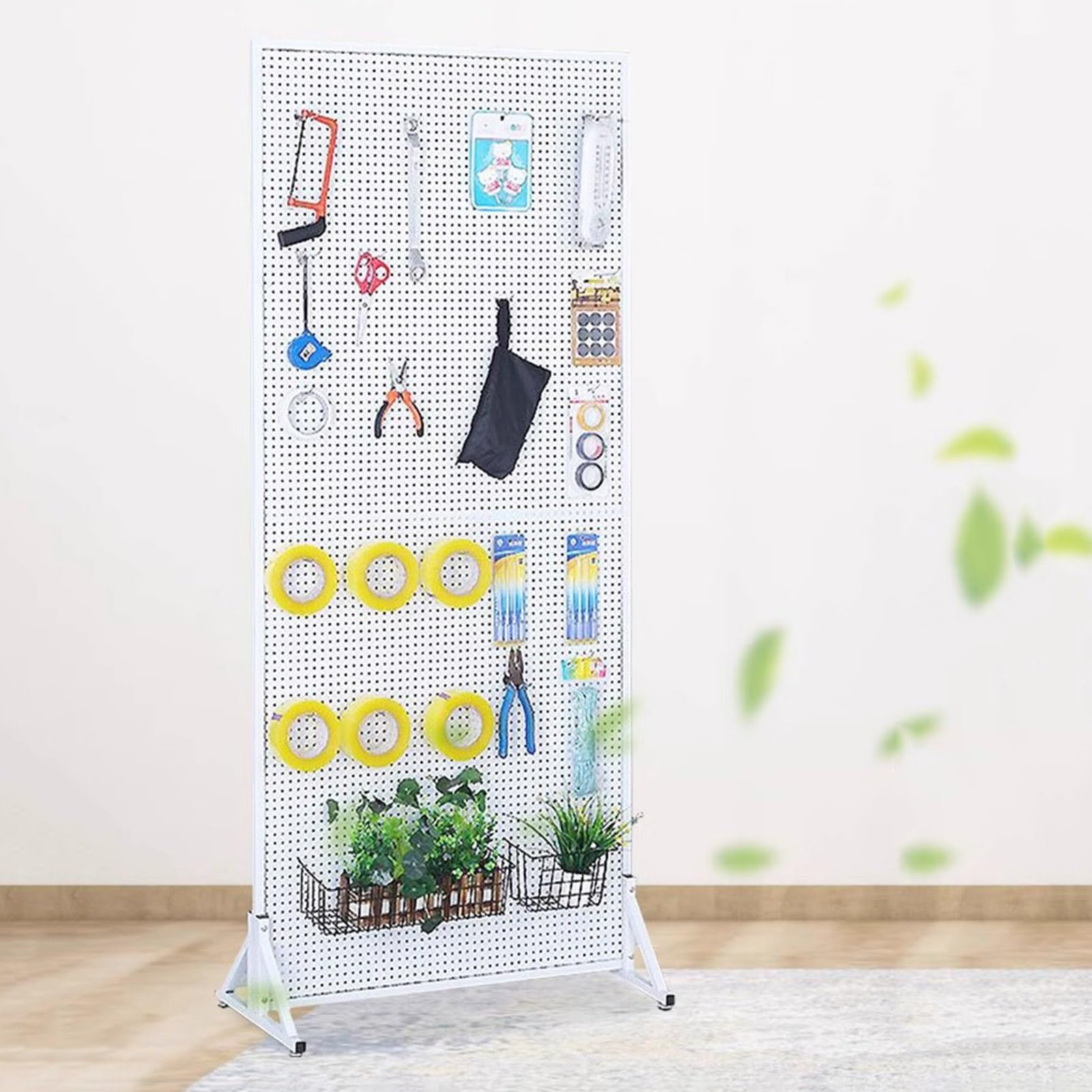 Stojąca wieża ekspozycyjna z haczykami Art nizer do garażu i narzędzi, czarna tablica z systemem kół pasowych, 80 x 120 cm, idealna do przechowywania w rękodzielnictwie i domu
