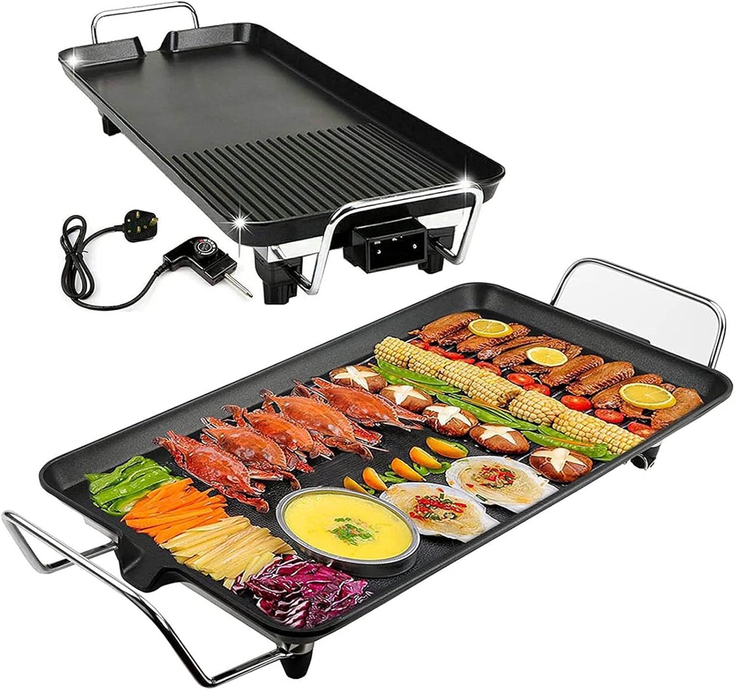 MUGATH 48 * 27 cm Double-layer non-stick electric grill pan with adjustable temperature,multifunctional Smokeless hotpot barbecue grill for rost fry grill | Electric Baking Pan for versatile cooking-image-33