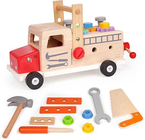 Miniatura 1 de Agirlgle Montessori - Juego de herramientas para niños pequeños, kit de herramientas de madera para automóvil, aprendizaje STEM educativo, juego de