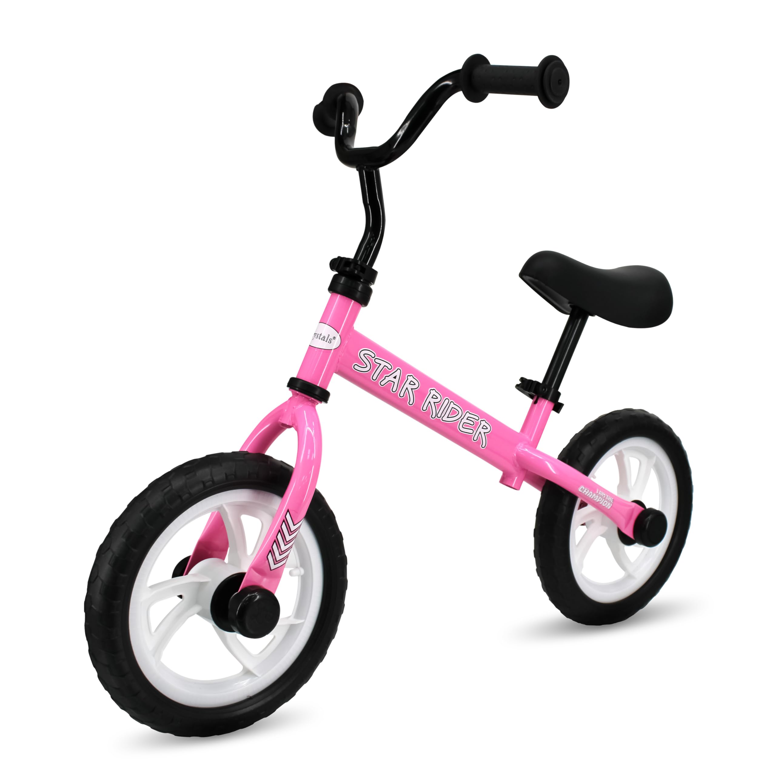 Crystals 12" Kids Balance Bike – Lightweight No Pedal Training Bicycle for 2-6 Year Old Boys & Girls – Adjustable Seat & Handlebar – Toddler Walking & Running Bike – EVA Tyres (Star Rider, PINK)