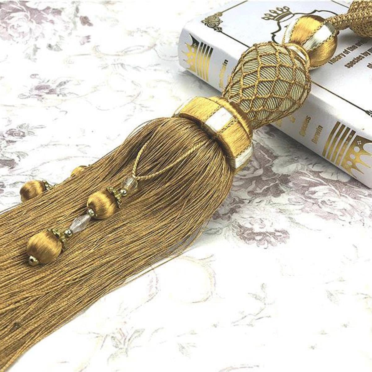 2pcs Rideau Pompon Boule Suspendue Haut de Gamme Maille Simple Boule Rideau Sangle pour la décoration intérieure-Marron