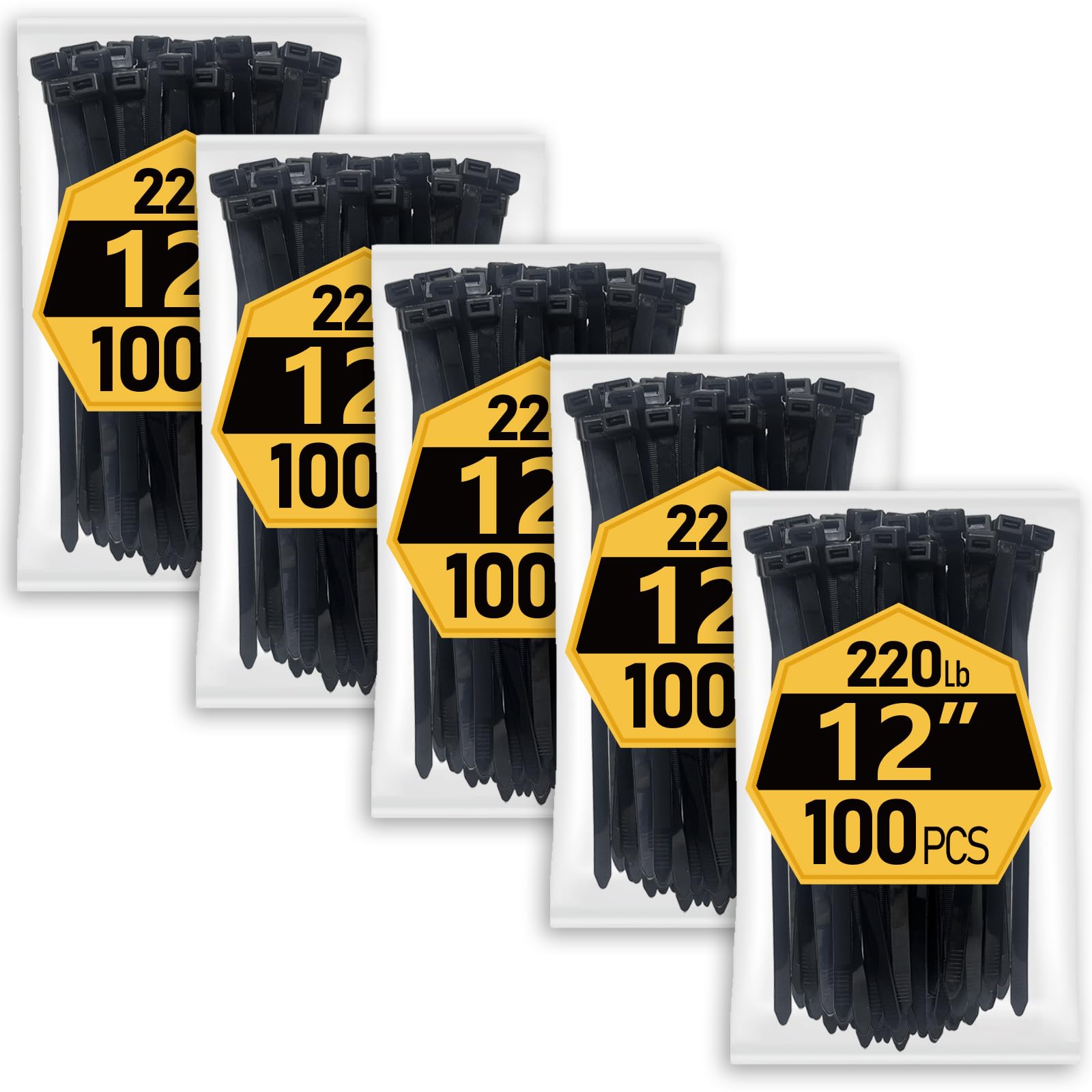 Bridas resistentes de 12 pulgadas (paquete de 500), bridas resistentes con resistencia a la tracción de 220 libras para uso en exteriores, bridas de alambre negras ANOSON